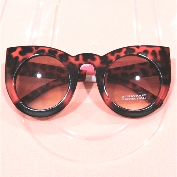 ROUND Cat Eye Leopard Print Frames Oversized Brown Sunglasses - Picture 4 of 16